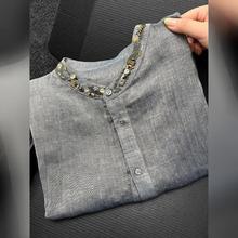 法奢！太爆了~重工灰色亚麻防晒衬衫女轻奢减龄洋气独特漂亮上衣