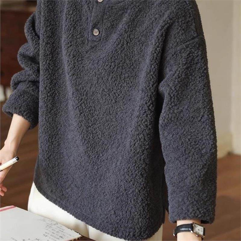 牛X货 巨炸裂！深灰色羊羔毛圆领加厚卫衣2025秋冬季复古内搭上衣,女装/女士精品,大码内搭,淘宝优惠券,粉丝福利购,淘宝优惠卷