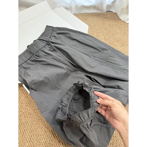 2026新款美式复古高腰休闲速干裤女夏季新款直筒阔腿束脚花苞裤子