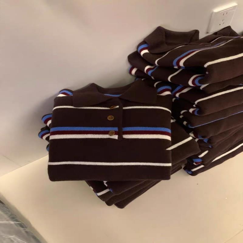 牛X货 巨炸裂！咖色条纹三粒扣翻领毛衣女秋冬慵懒宽松针织衫上衣