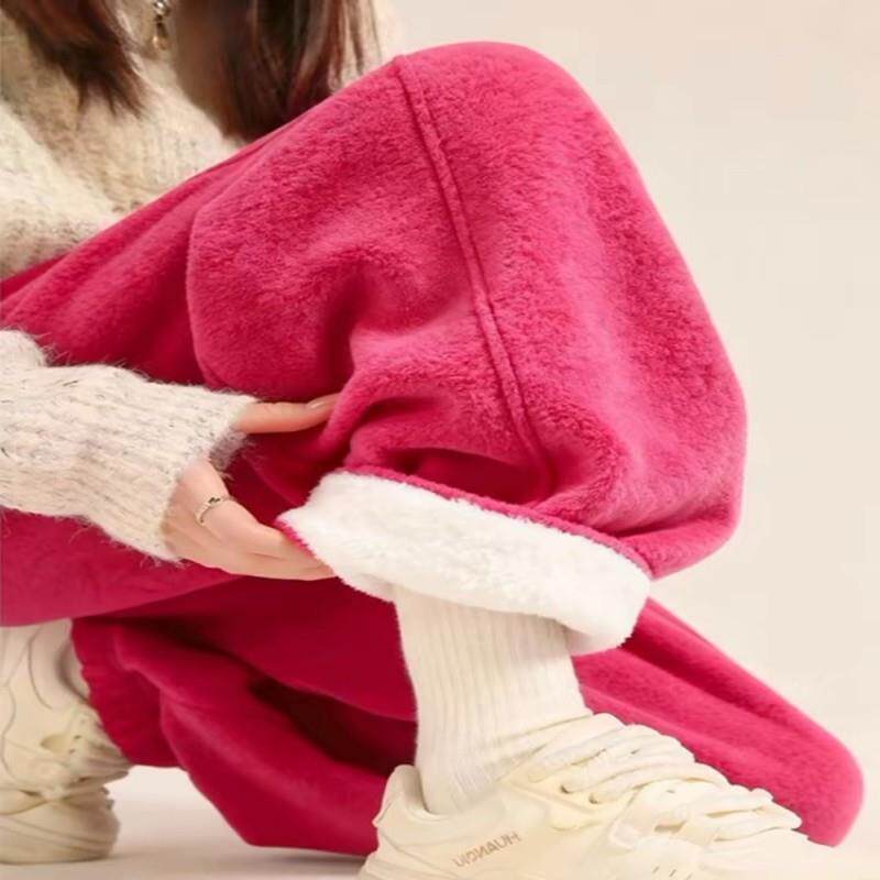 牛X货 巨炸裂！玫红色加绒阔腿裤女冬季慵懒风宽松遮胯显瘦束脚裤,女装/女士精品,大码裤装,淘宝优惠券,粉丝福利购,淘宝优惠卷