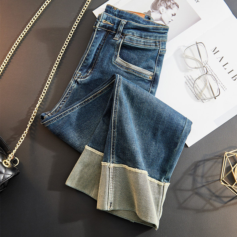 季胖妹妹宽松卷边直筒牛仔裤