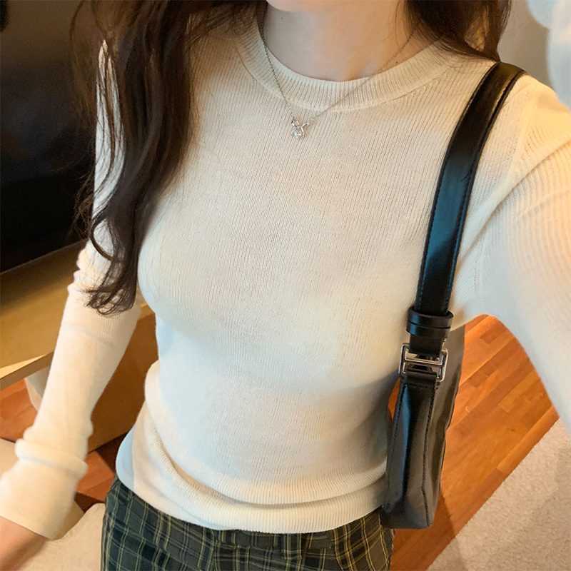 品牌折扣商场外贸女装修身显瘦套头打底针织衫女秋季软糯长袖上衣