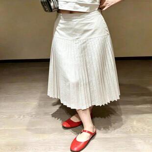 牛X货 巨炸裂！白色重工压褶半身裙女夏季高腰显瘦百搭a字中长裙