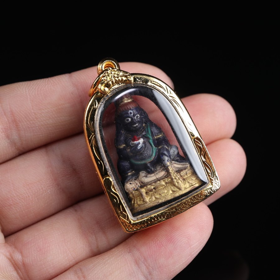 手工彩绘黑财神擦擦嘎乌盒挂件吊坠随身财神嘎乌