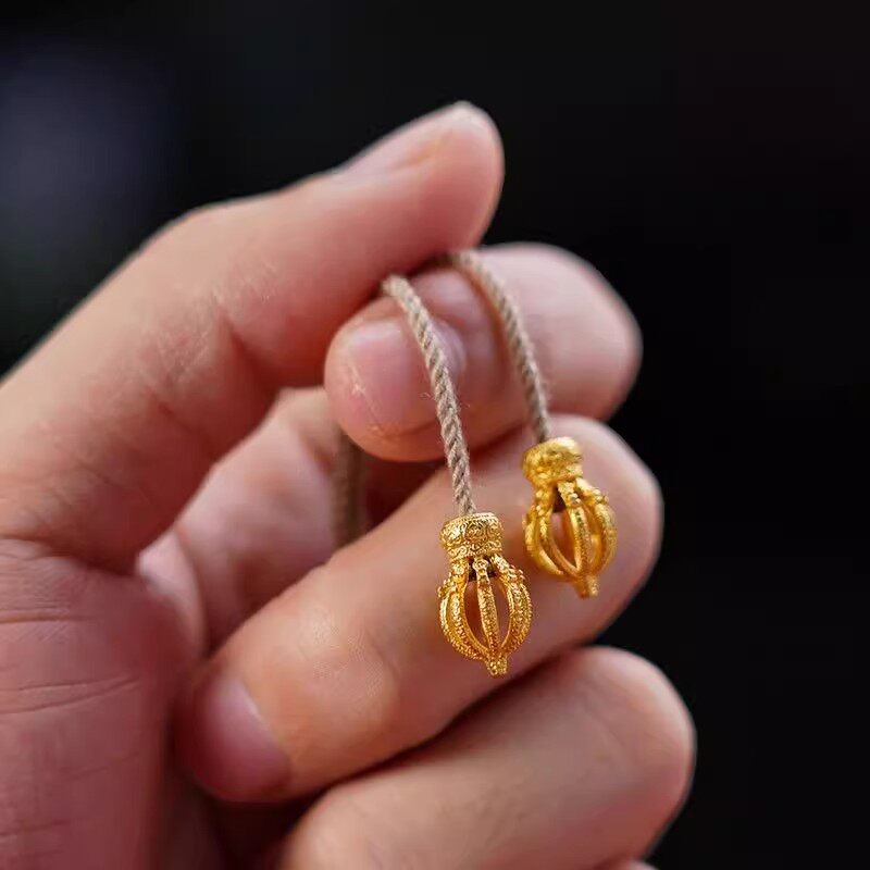 藏式藏银镀金普巴金刚杵弟子珠收尾吊坠手串文玩DIY配饰佛珠配件