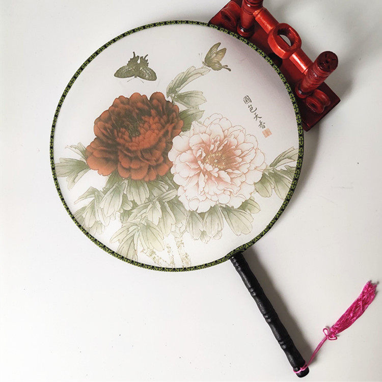 真丝圆扇团扇舞应碟儿 一把酸枣中国风古典扇子舞旗袍配富贵牡丹