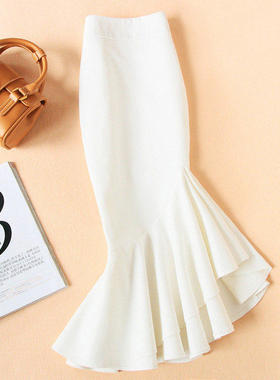 白色鱼尾半身裙女不规则包臀裙中长款一步裙子半裙高腰牛仔包裙夏