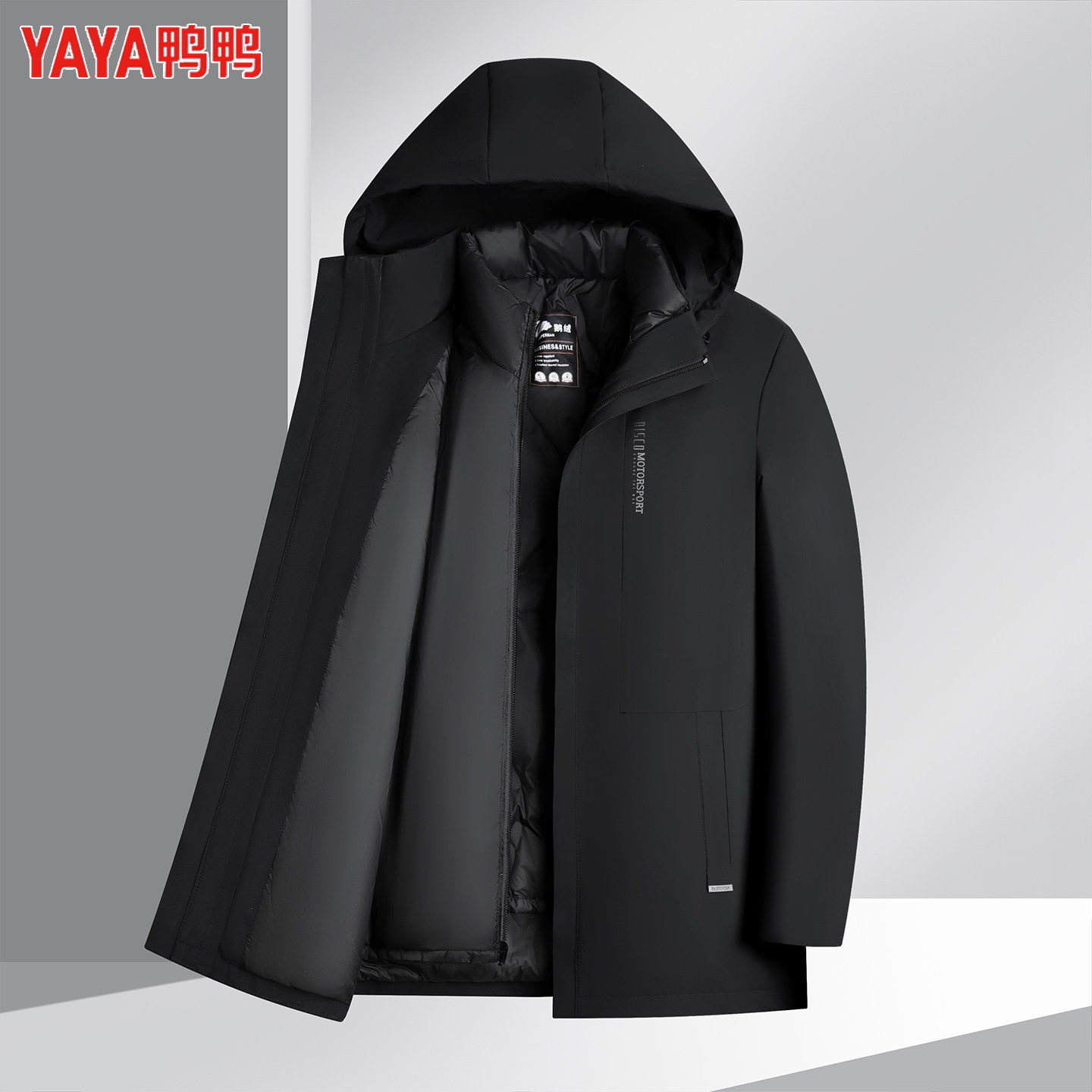 鸭鸭男士鹅绒羽绒服中长款爸爸装