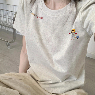 美式棉短袖正肩t恤女夏季修身短款别致小上衣打底衫设计感小众ins