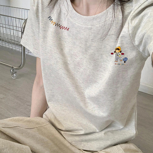 美式棉短袖正肩t恤女夏季修身