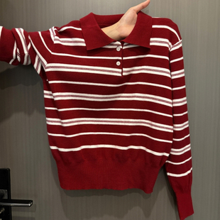 独特漂亮显瘦短款长袖上衣女款2025年秋季小个子polo领条纹针织衫