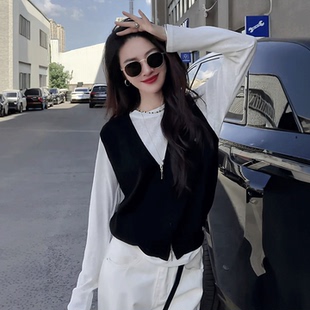 两件套长袖 韩系穿搭高级感女秋季 针织马甲打底衫 爆款 上衣 2026新款