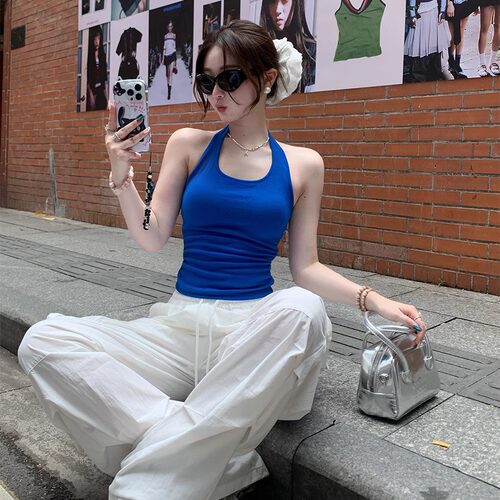 吊带背心女夏季带胸垫挂脖露背