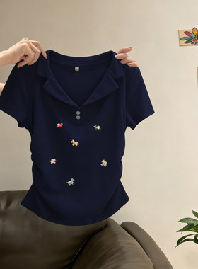 卡通印花正肩Polo衫短袖t恤女