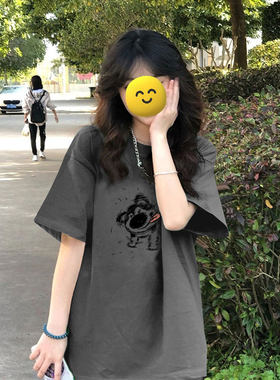 纯棉宽松短袖t恤女生夏季深灰色
