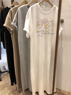 胖mm过膝短袖t恤裙ins女款夏季多色可选棉宽松大码中长款连衣裙子