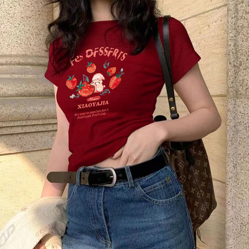 美式棉短袖修身t恤女正肩夏季