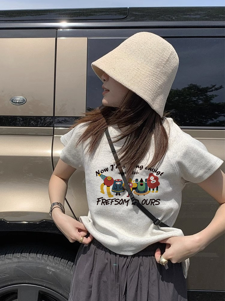 潮牌chic正肩短袖t恤女生重磅棉甜酷风修身显瘦短款小上衣夏季ins