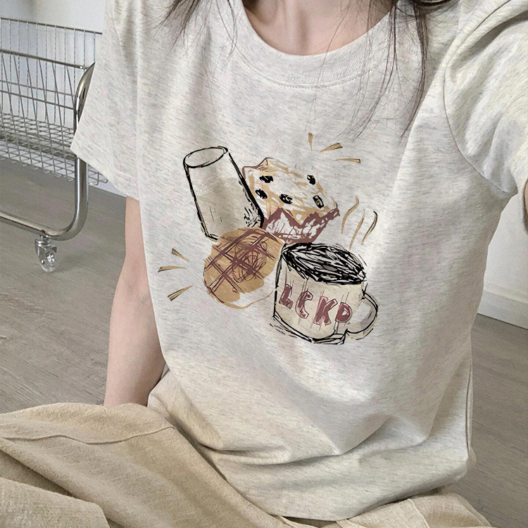 美式棉正肩短袖t恤女夏季修身图片