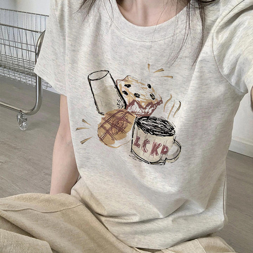 美式棉正肩短袖t恤女夏季修身