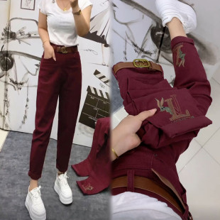 水洗九分萝卜牛仔休闲裤 2025秋季 女高腰显瘦老爹裤 刺绣哈伦裤 新款