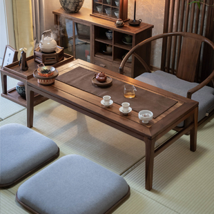 禅意新中式榻榻米茶桌北美黑胡桃木炕桌阳台茶室席地矮茶几方桌