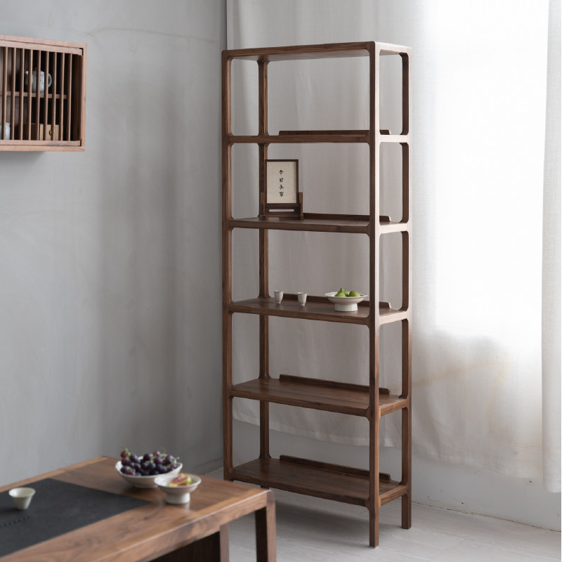 新中式置物架多层陈列架黑胡桃木客厅书房落地书架展示架简约禅意