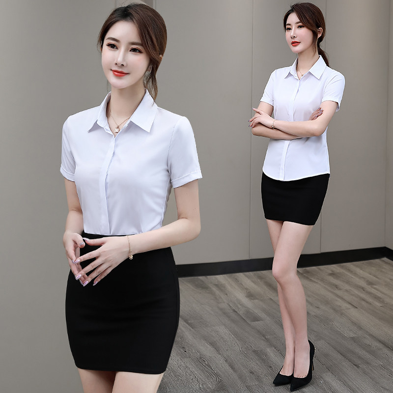 白衬衫女新款气质衬衫夏装短袖韩版工作服套装/单件衬衫修身衬衣