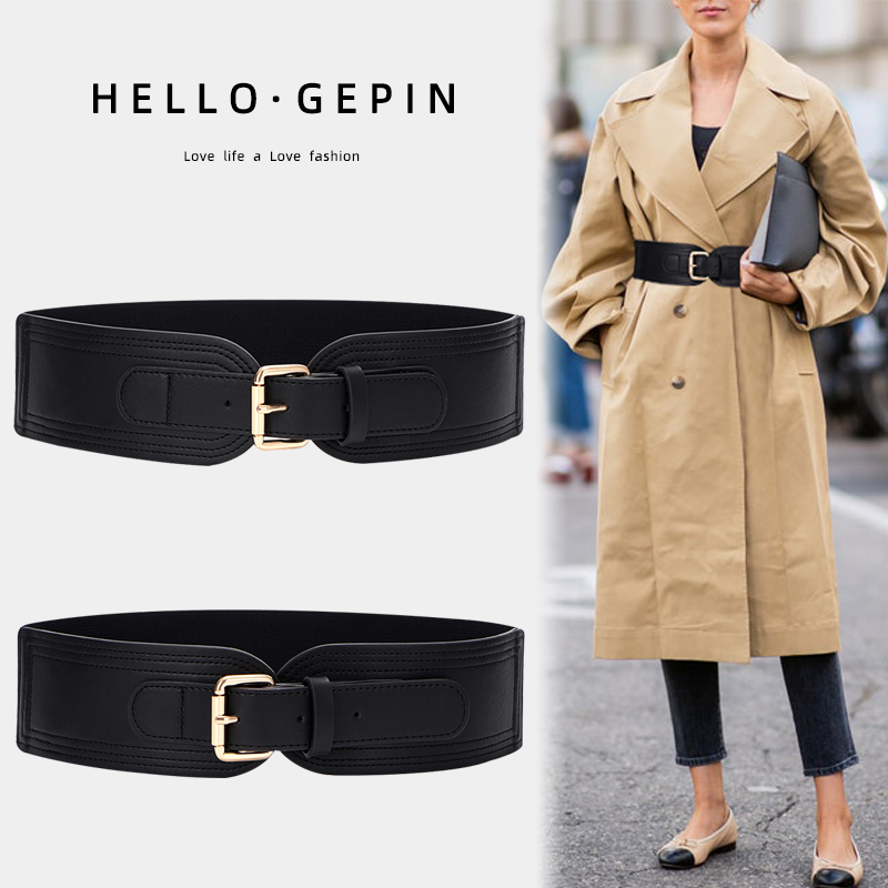 松紧百搭风毛衣黑色羽绒服宽腰带