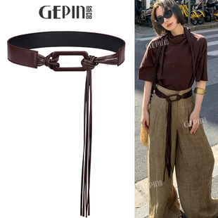 咖色腰带配饰女流苏编织装饰毛衣裙子配牛仔裤小众设计感皮带腰封