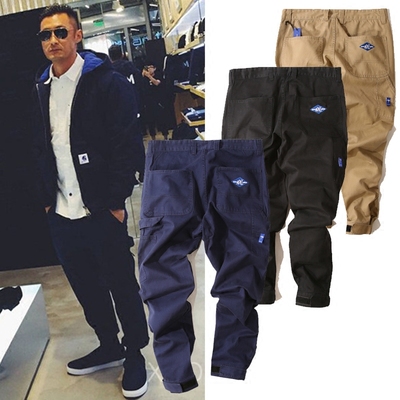 潮牌Madness mdns男士休闲裤余文乐魔术贴纯色百搭小脚工装裤长裤