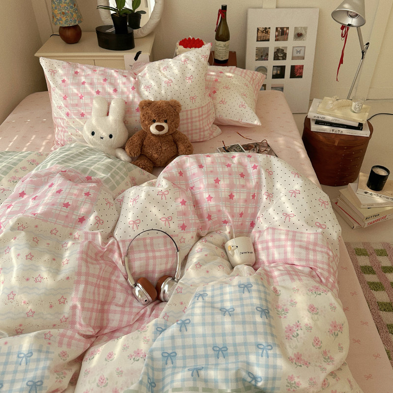 花田小汐  少女心蝴蝶结可爱纯棉四件套全棉床单被套宿舍三件套4