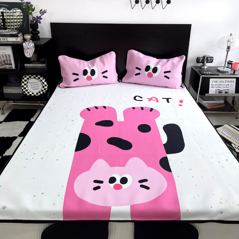 花田小汐 趴趴猫 可爱卡通冰丝凉席三件套夏季凉感床笠款空调软席