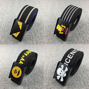 自动扣帆布腰带男士皮带青年学生休闲裤带军训加厚加长编织布带潮