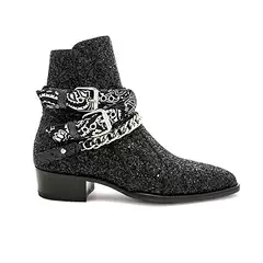 Chelsea Boots for Men, Short Boots, Martin Boots, Paisley Chain, Sequin Chain, Buckle, Genuine Leather, High-Top Men's Shoes