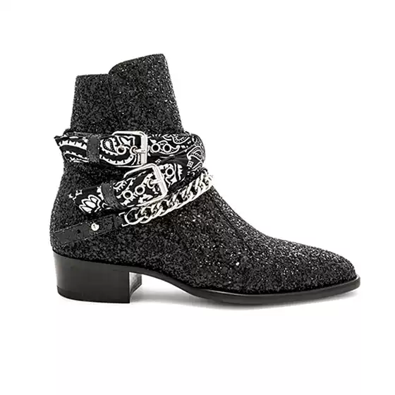 Chelsea Boots for Men, Short Boots, Martin Boots, Paisley Chain, Sequin Chain, Buckle, Genuine Leather, High-Top Men's Shoes