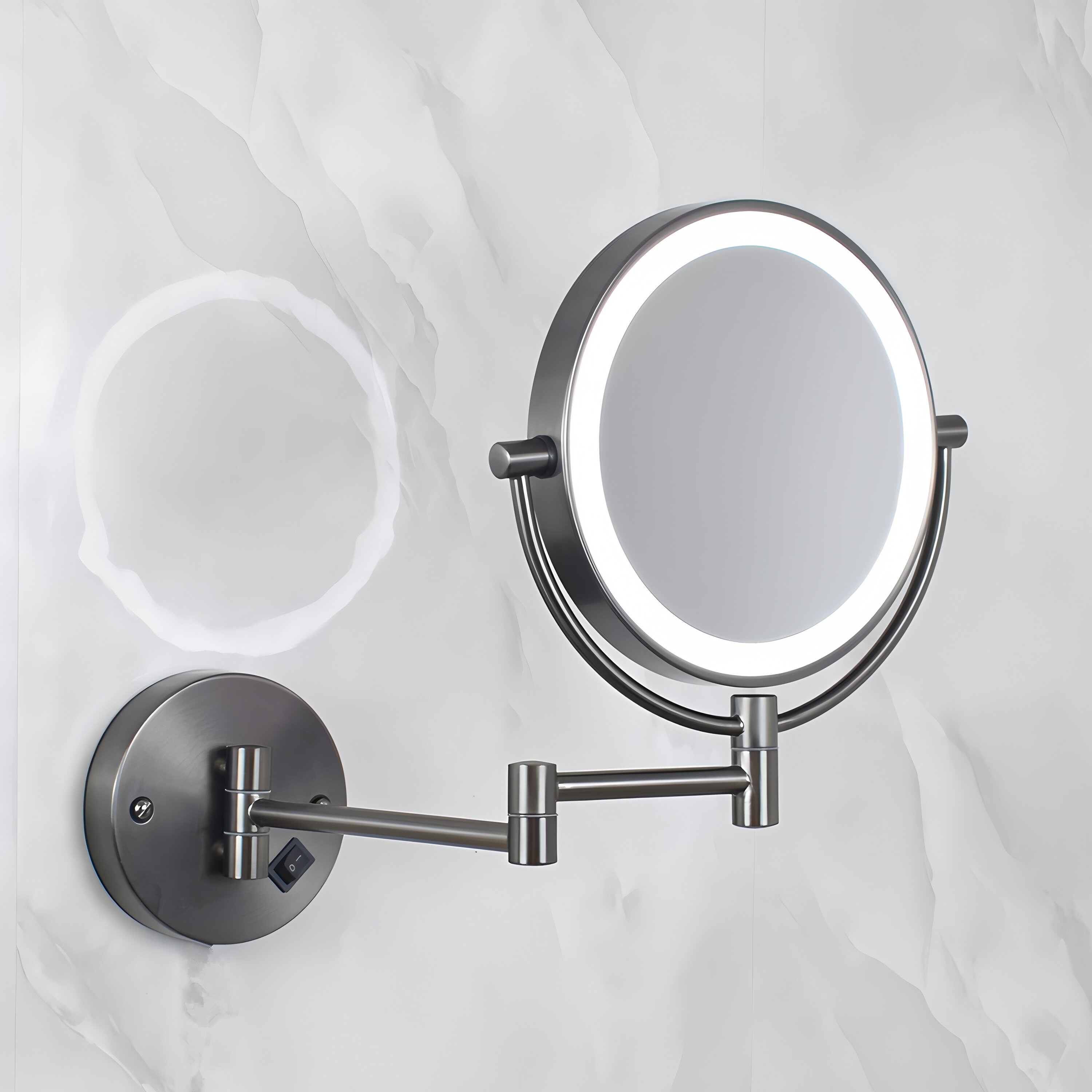 浴室led化妆镜折叠带灯镜子卫生间伸缩壁挂双面酒店梳妆镜免打孔