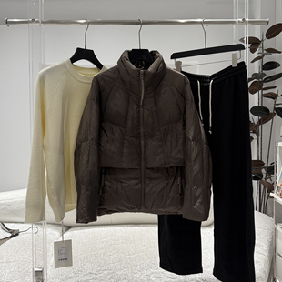 立领羽绒服冬季新款潮牌潮流时尚宽松休闲纯色拼接设计男款外套