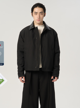 APOECHO 特氟龙三防拼接翻领猎装夹克新雪丽黑色拉链棉服