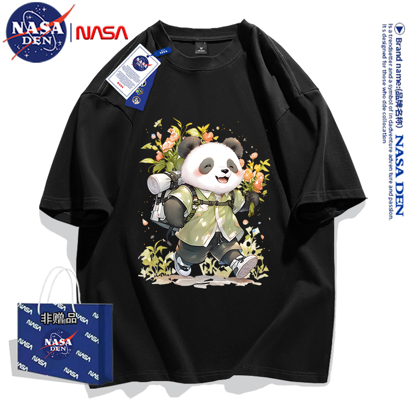 NASA联名重磅纯棉短袖男女夏季韩版潮流印花休闲百搭T恤ins五分袖