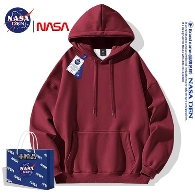 加绒酒红色长袖连帽卫衣男女款