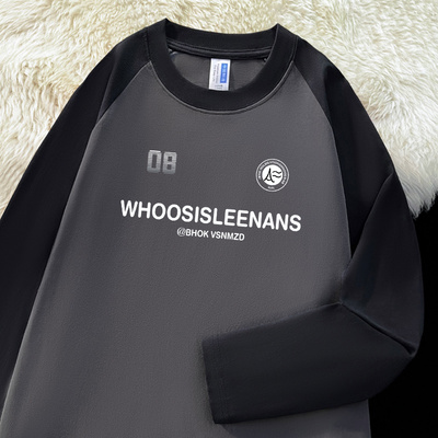 日系简约重磅纯棉拼接长袖T恤男女款时尚休闲宽松百搭插肩上衣服