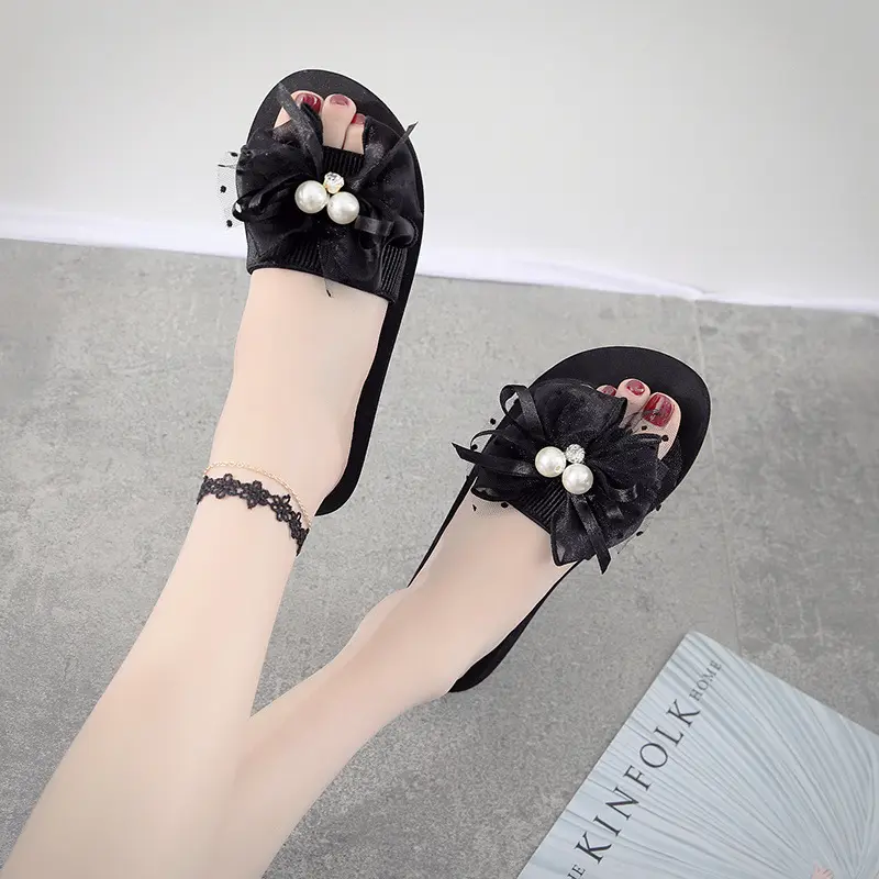 拖鞋女夏季时尚新款蝴蝶结中跟一字拖厚底百搭外穿防滑坡跟沙滩鞋,女鞋,一字拖,淘宝优惠券,粉丝福利购,淘宝优惠卷