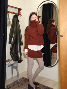 宽松上衣包臀半身短裙气质两件套 SMOL针织套装 女冬季 新款 羊毛法式