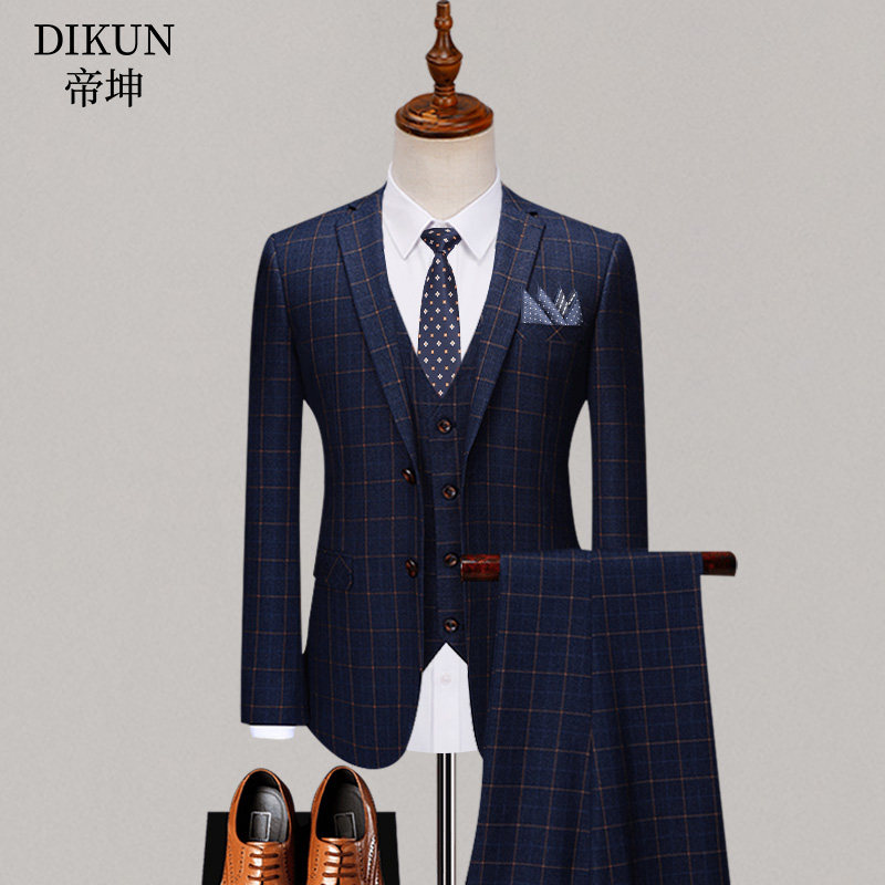 速发男套装韩版商务郎业正装职伴服装新郎结婚条纹西服三件套