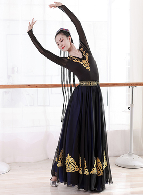 新款新疆舞蹈练习裙套维族舞艺考演出服装维吾尔族服饰双层大摆裙