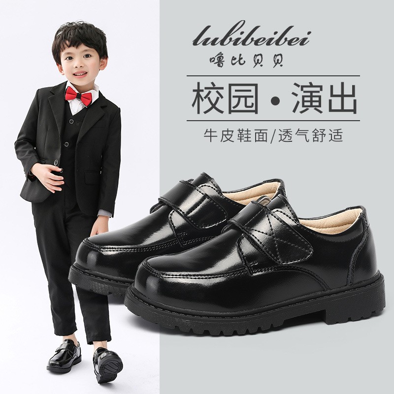 儿童黑皮鞋男童春夏真皮软底中大童表演演出鞋英伦风复古学生校鞋