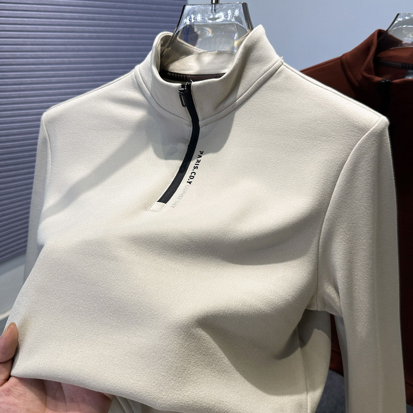 半高领磨毛德绒打底衫男内搭卫衣