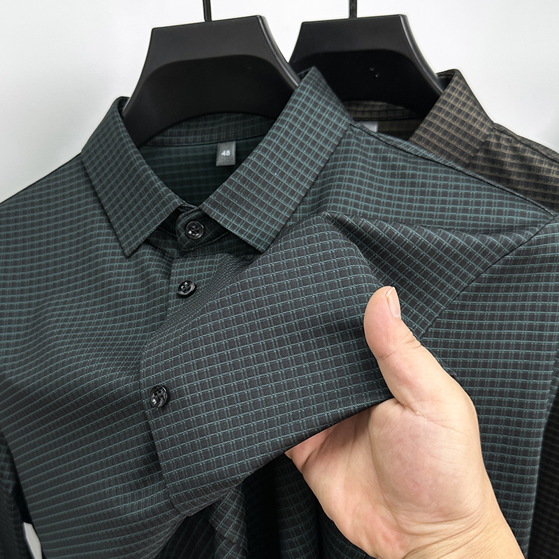 长袖衬衣男格子无痕衬衣潮